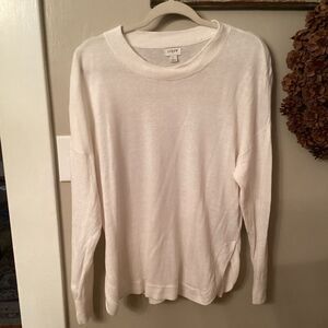 J. CREW FACTORY SIZE LARGE WHITE LINEN BLEND CURVED HEM SWEATER